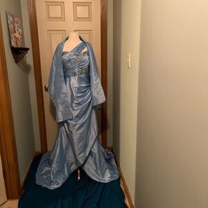 Elegant Light Blue Gown with Shawl
